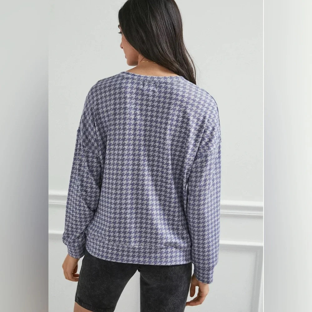 Anthropologie Sundry pullover Houndstooth Sweater size‎ M in gray/purple - Picture 2 of 10